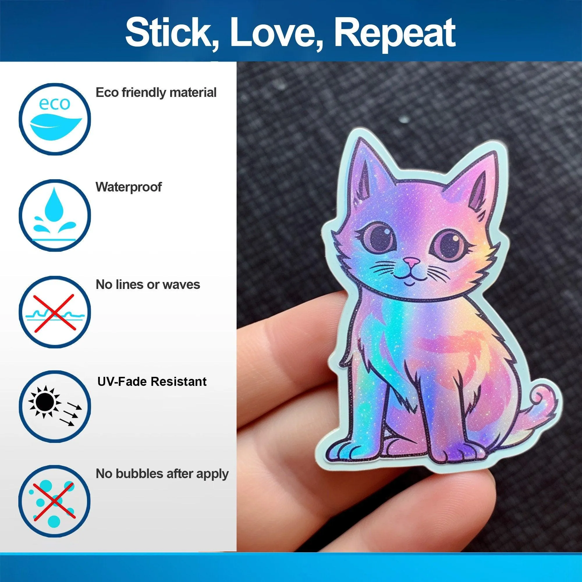 25x Custom Holographic Decals - Personalized Stickers for Wall, Windows, Tumblers, Cups