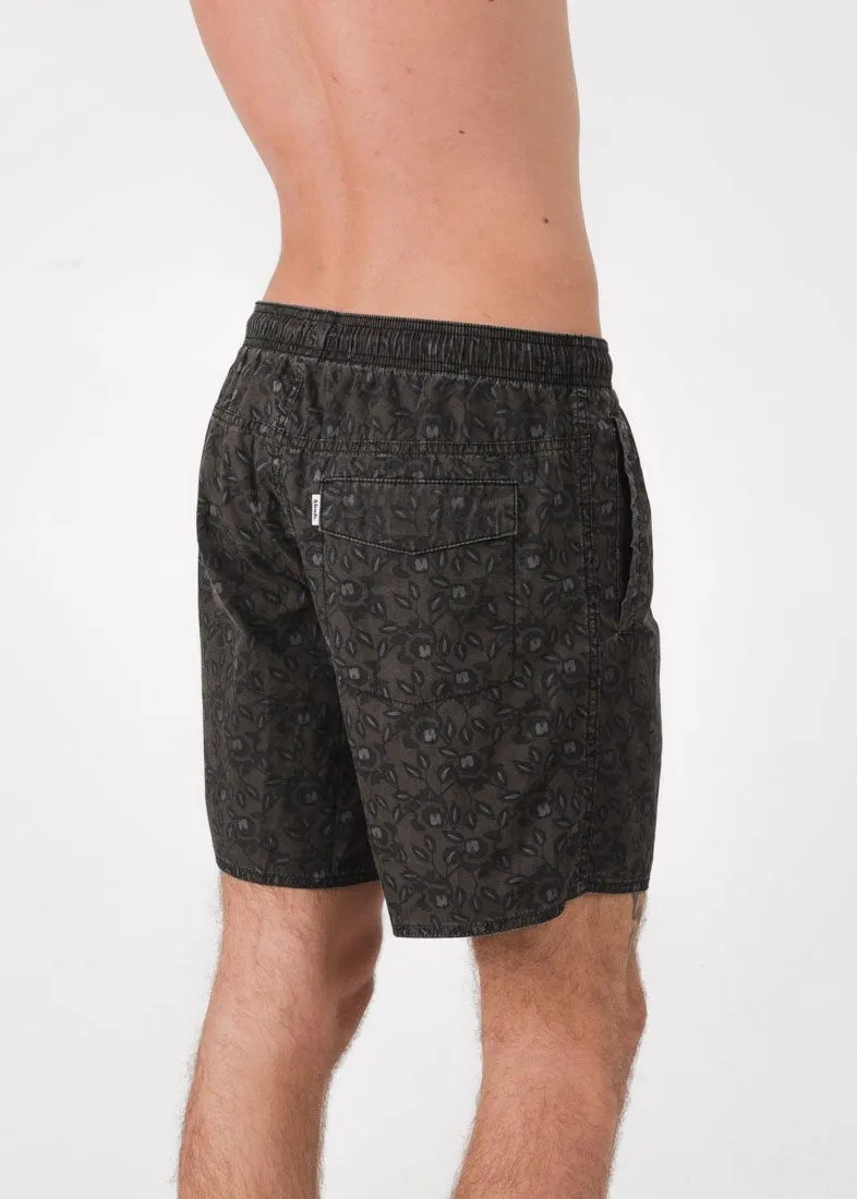 Afends Mens Baywatch Black Rose - Elastic Waist Boardshort