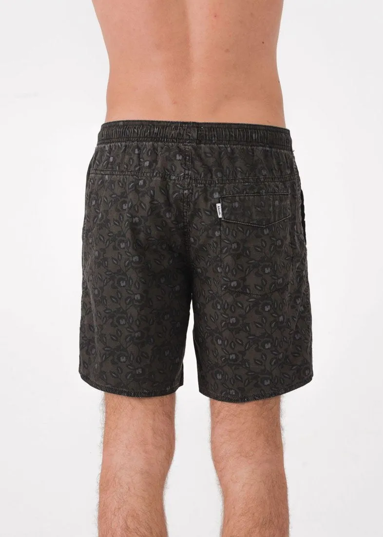 Afends Mens Baywatch Black Rose - Elastic Waist Boardshort