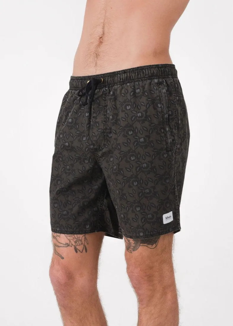 Afends Mens Baywatch Black Rose - Elastic Waist Boardshort