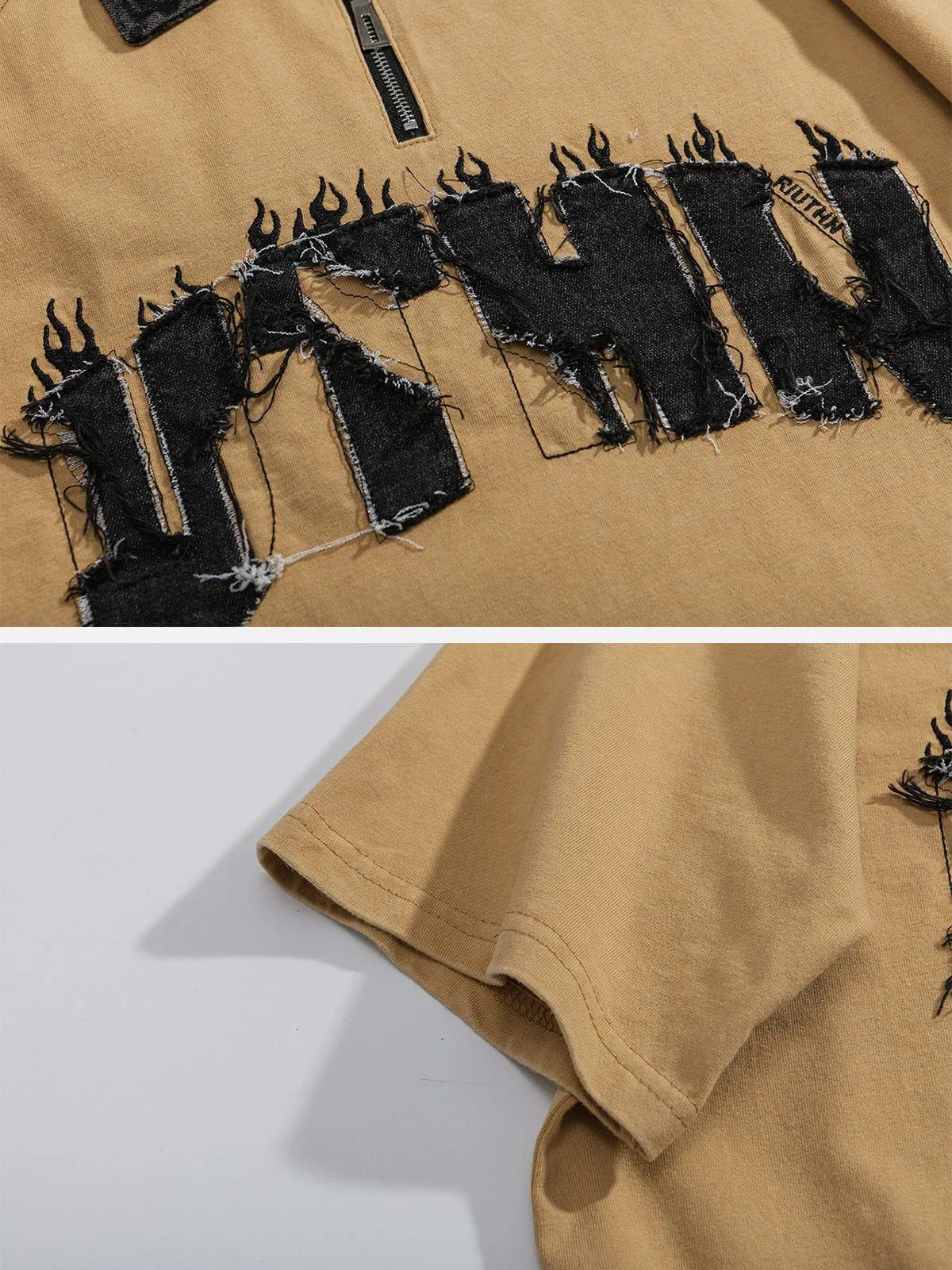 AlanBalen® - Denim Patch Embroidered Batik POLO Tee