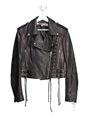 Alexander McQueen Black Lace Up Leather Biker Jacket UK 10
