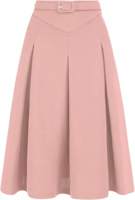 Allegra K Women's Office Work Skirts Belted Waist Midi A-Line Pleated Skirt