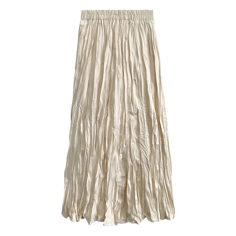 Autumn Winter Wrinkled Black Pleated Skirt Women Korean Style Casual High Waisted A-Line Long Skirts Midi falda plisada