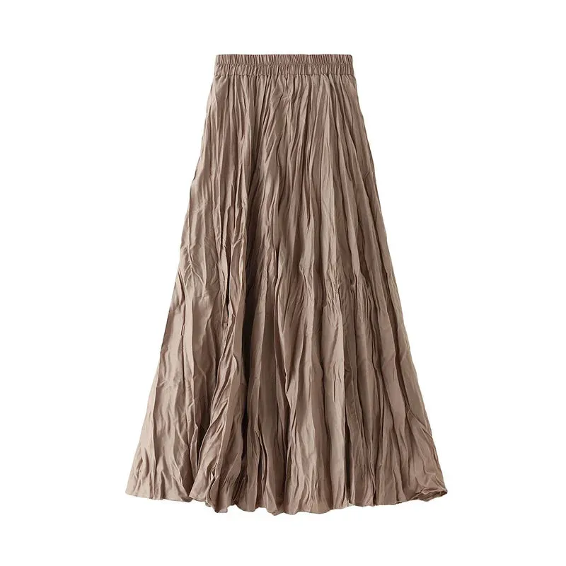 Autumn Winter Wrinkled Black Pleated Skirt Women Korean Style Casual High Waisted A-Line Long Skirts Midi falda plisada