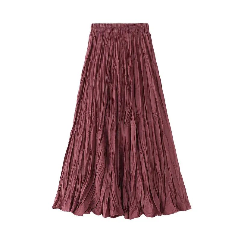 Autumn Winter Wrinkled Black Pleated Skirt Women Korean Style Casual High Waisted A-Line Long Skirts Midi falda plisada
