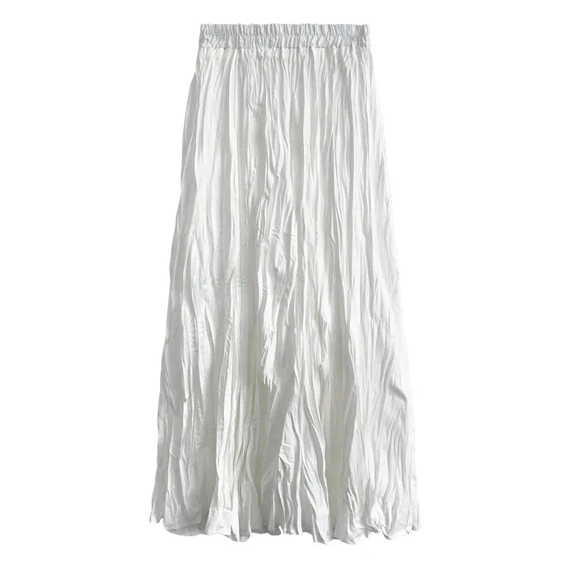 Autumn Winter Wrinkled Black Pleated Skirt Women Korean Style Casual High Waisted A-Line Long Skirts Midi falda plisada