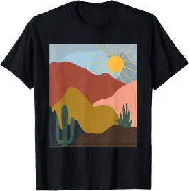 Boho Desert Aesthetic Cactus Mountain Abstract Landscape T-Shirt