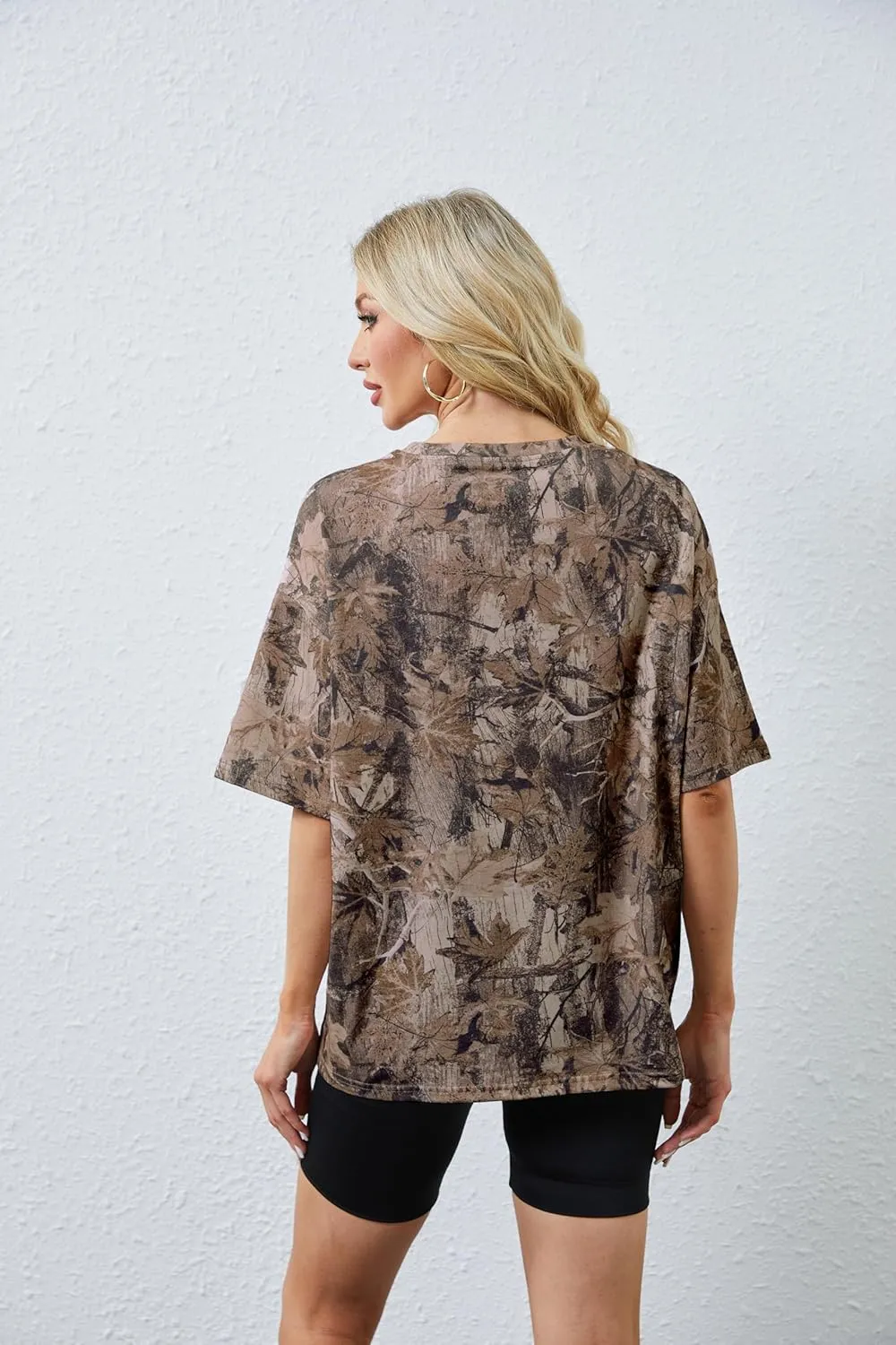 Camo Shirt for Women Mens Maple Leaf Print Short Sleeve Crewneck T-Shirts Summer Oversized Tee Shirts Streetwear