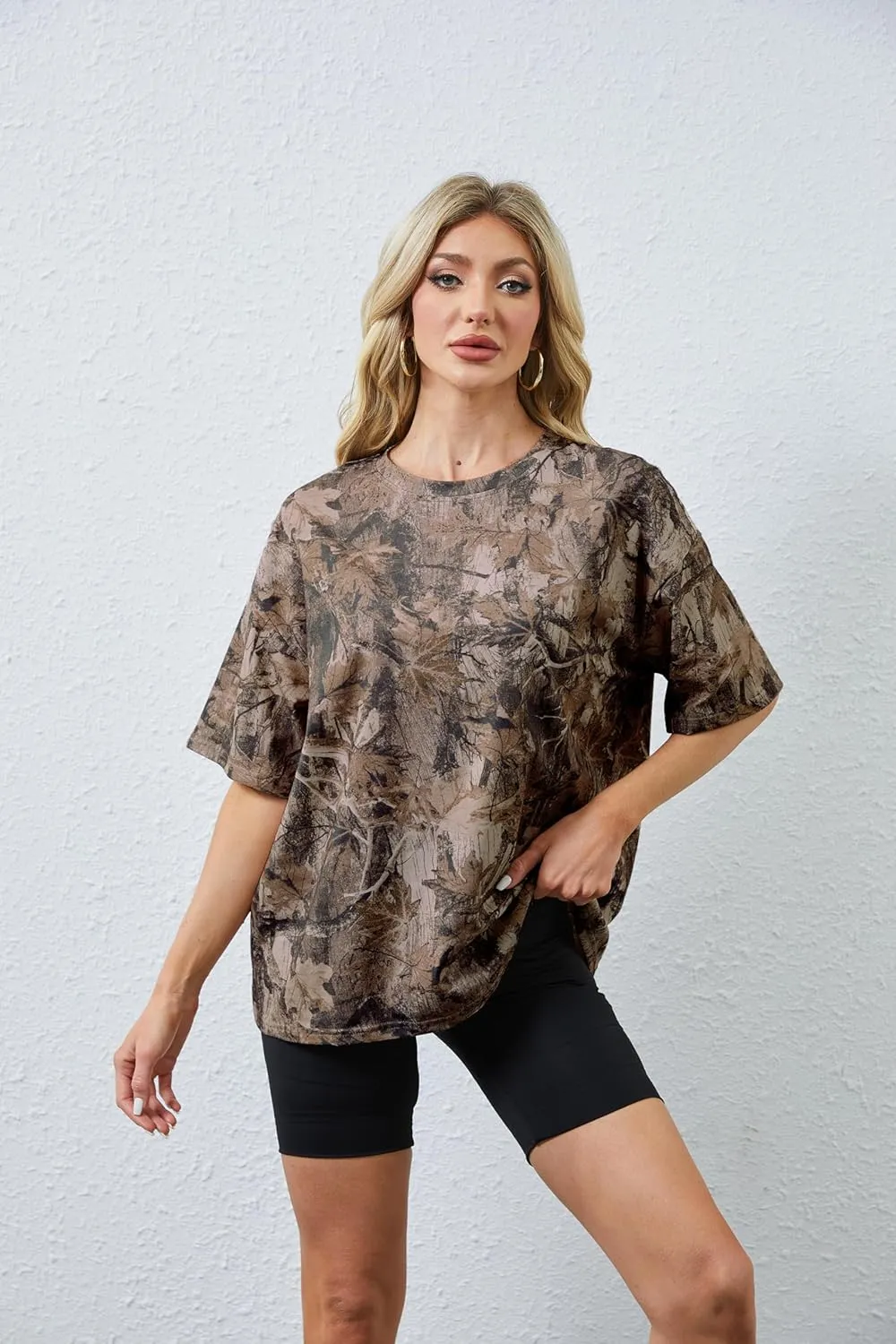 Camo Shirt for Women Mens Maple Leaf Print Short Sleeve Crewneck T-Shirts Summer Oversized Tee Shirts Streetwear
