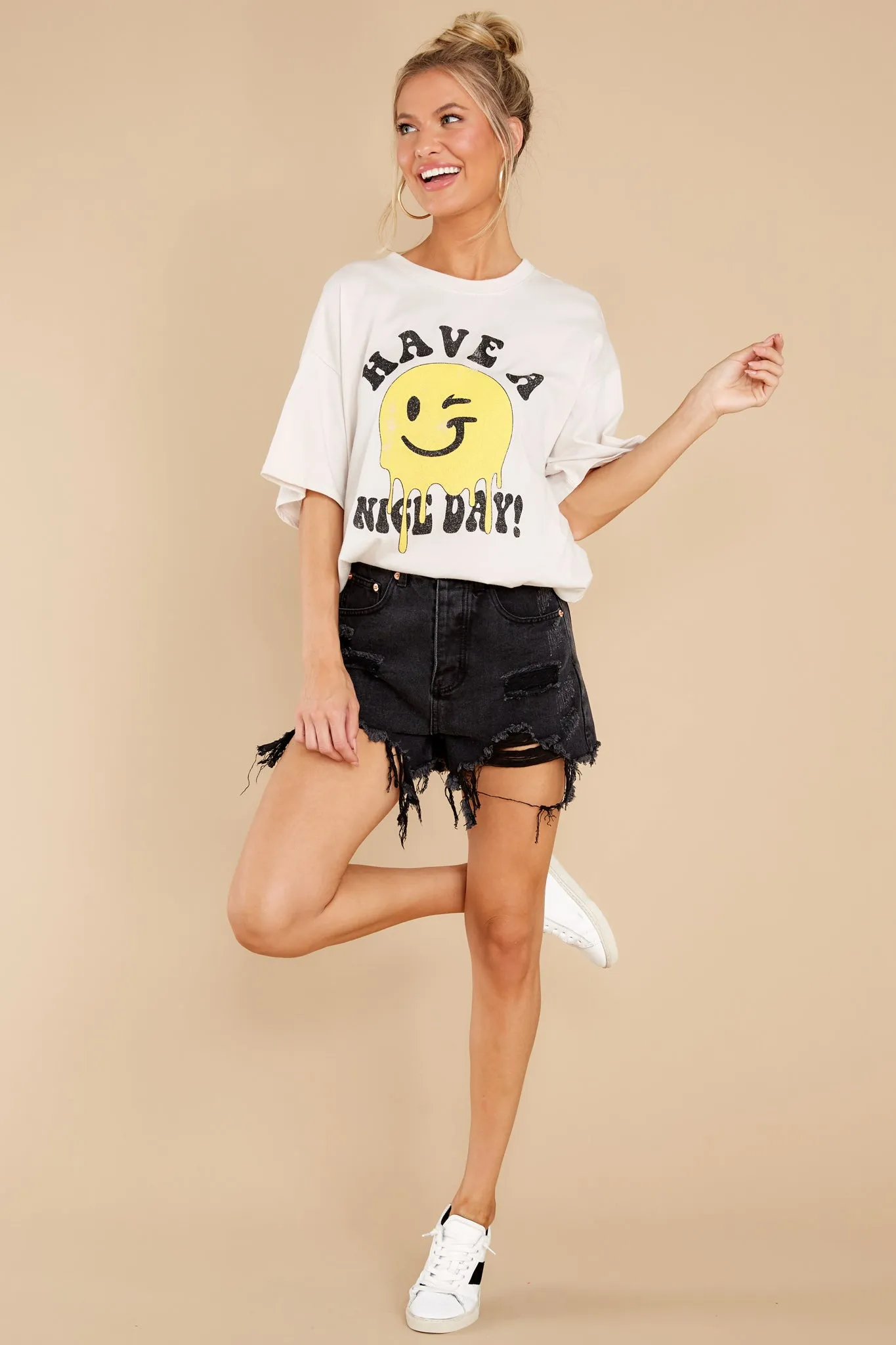 Can't Stop Smiling White Graphic Tee