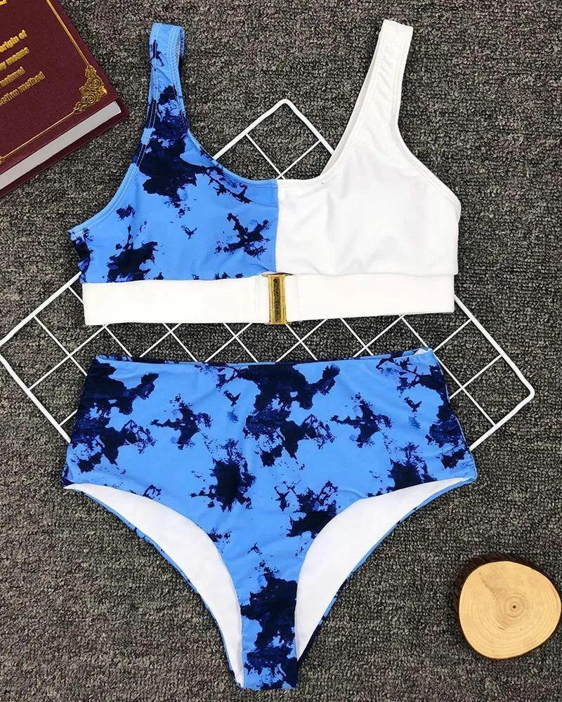 Colorblock Sleeveless Tanks With Panties Bikini Sets