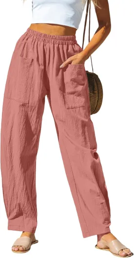 CUPSHE Women Pants Patch Pocket Tapered Leg Elastic Waist Long Pant Casual Beach