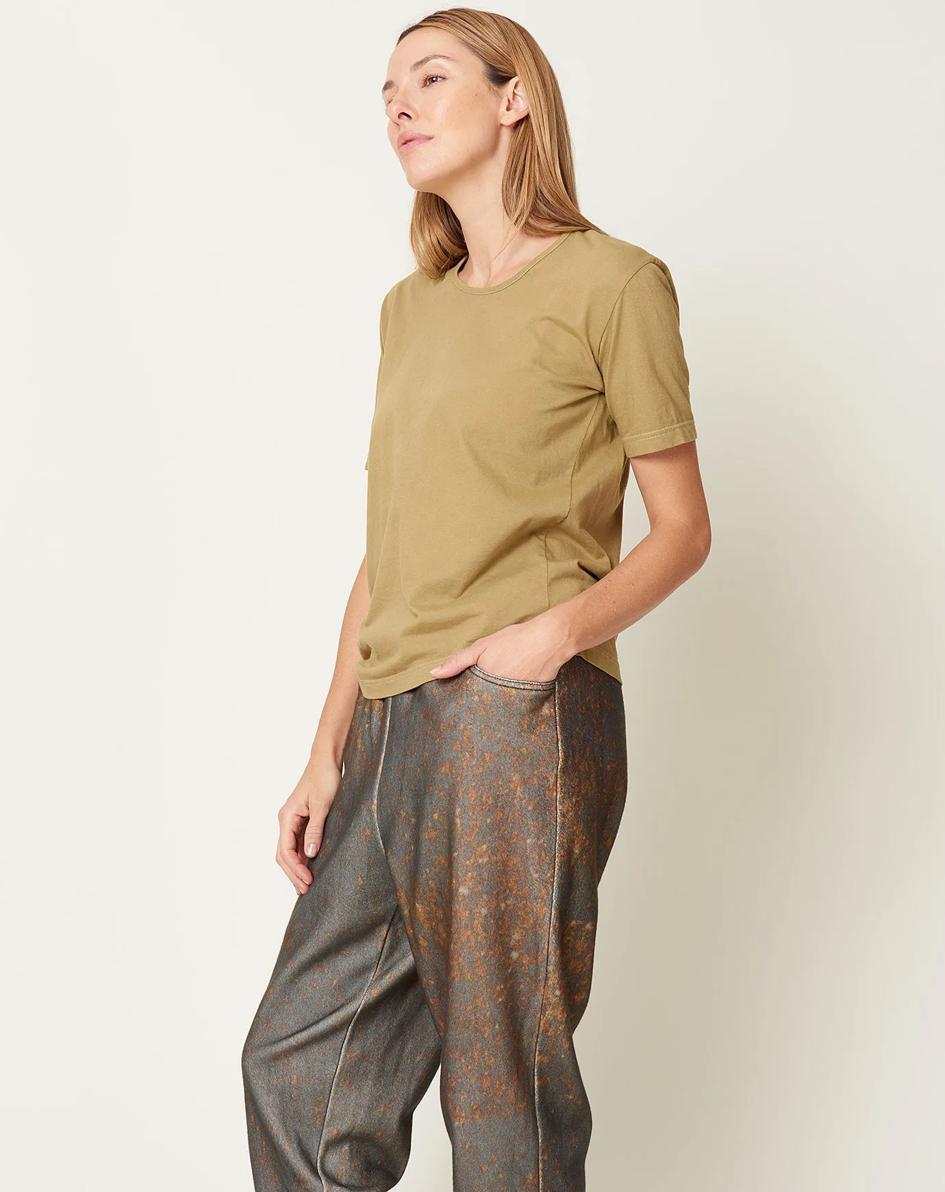 Edgy T Shirt in Garment Dyed Gold Brown