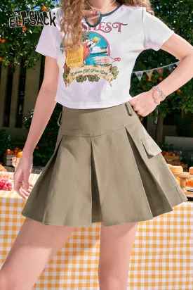 ELFSACK 2024 summer new arrival American style A-line pleated high waist slimming workwear skirt for women