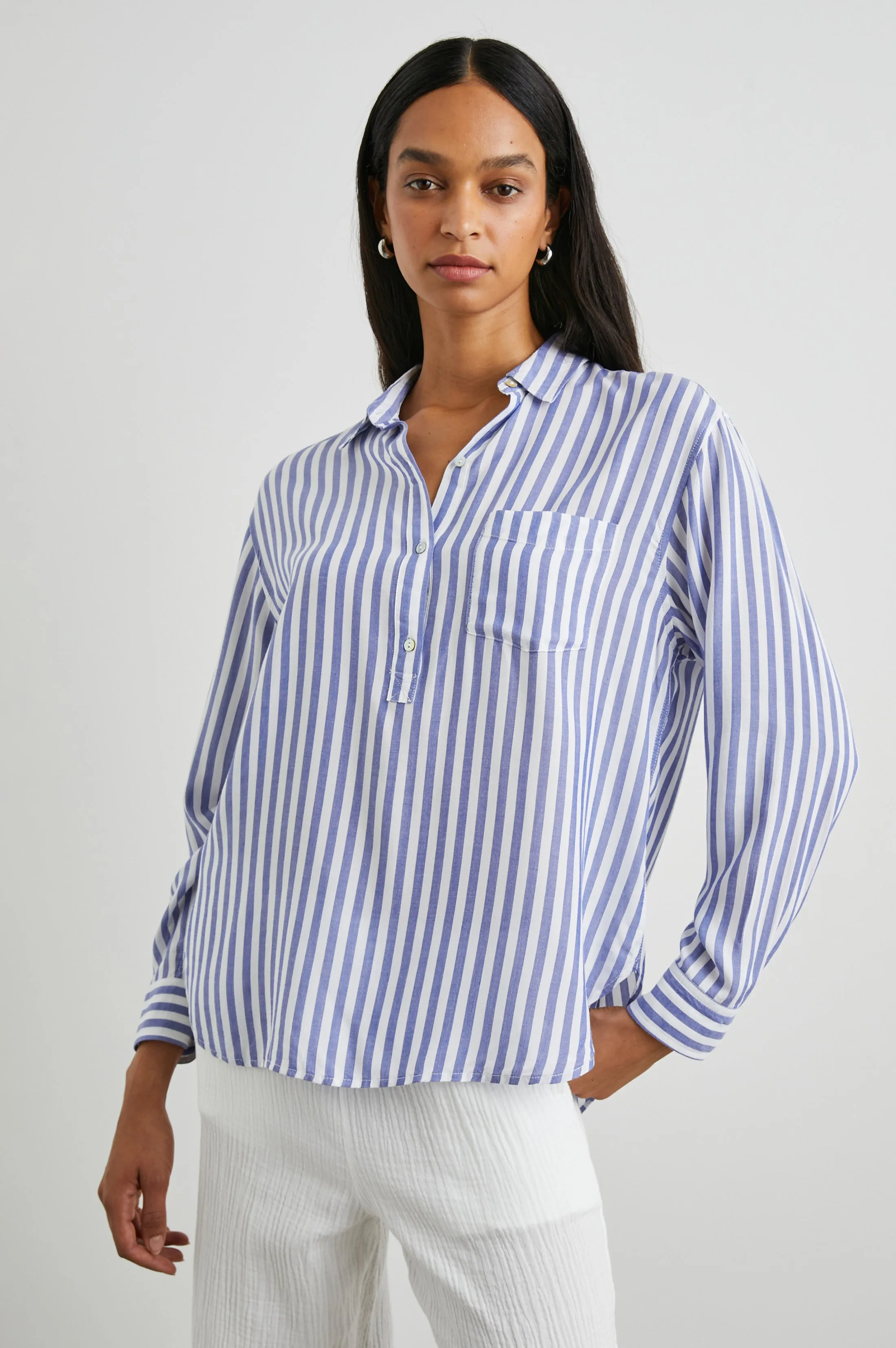 ELLE SHIRT - BLUE WHITE STRIPE