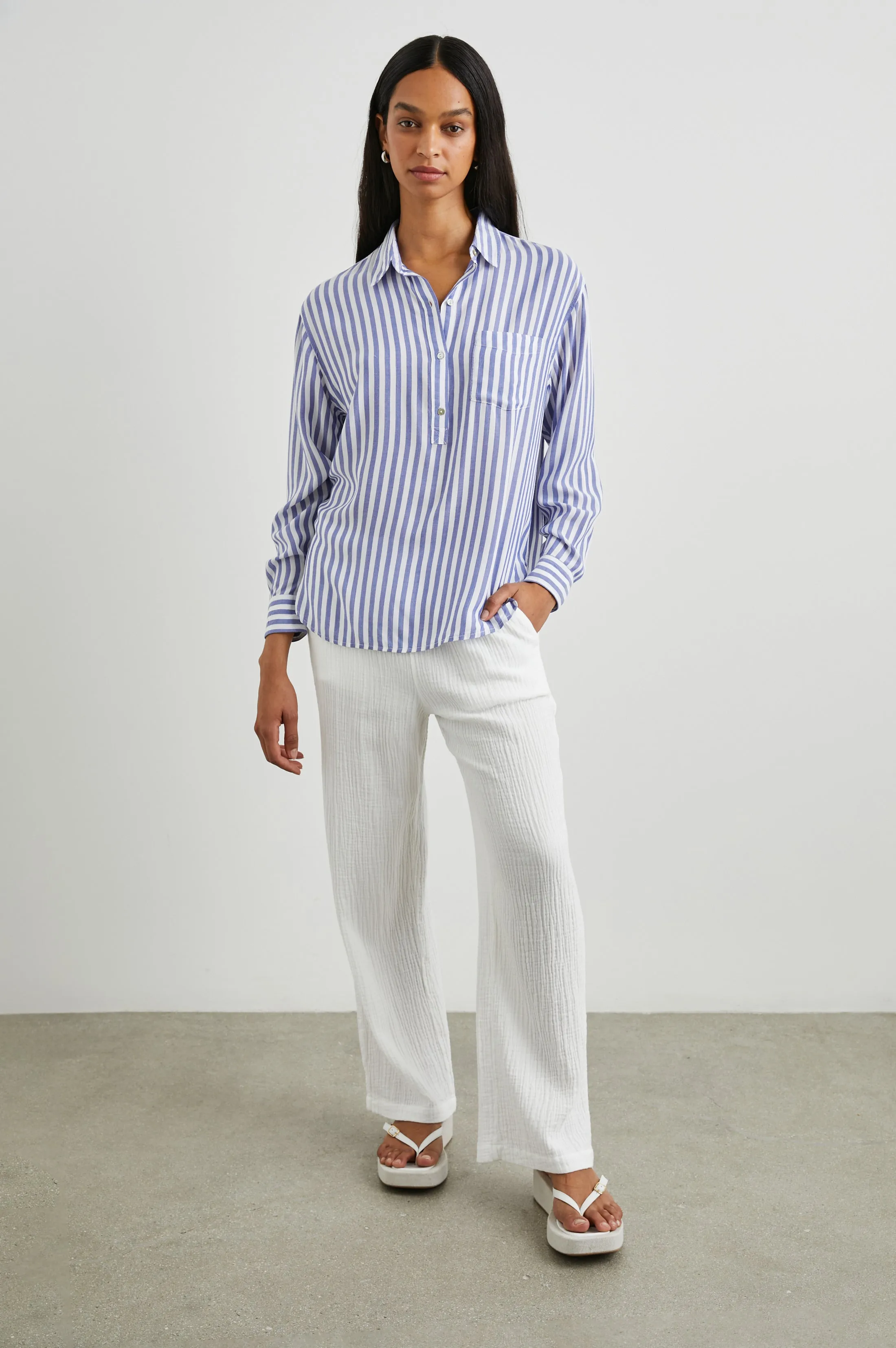 ELLE SHIRT - BLUE WHITE STRIPE