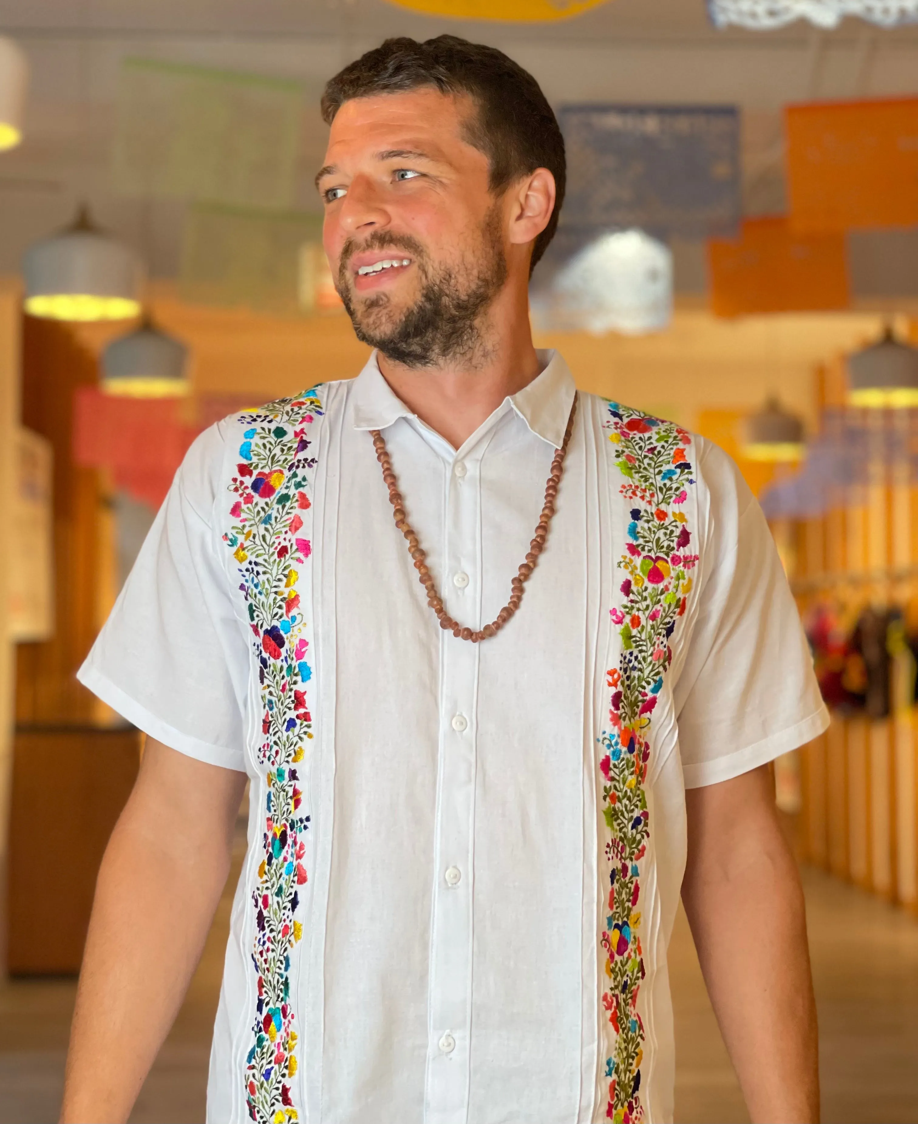 Embroidered Mexican Guayabera —Men's Dress Shirt