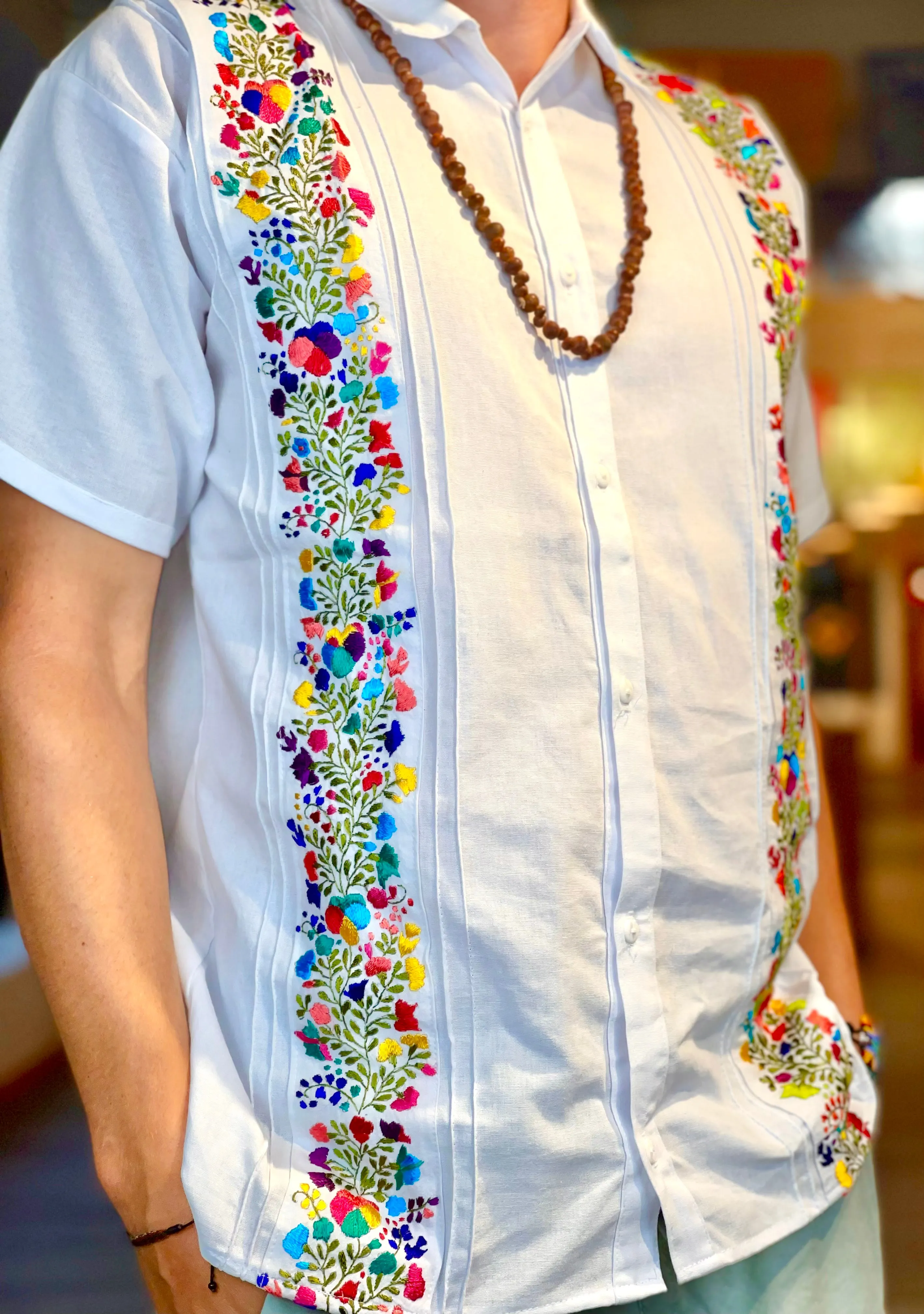 Embroidered Mexican Guayabera —Men's Dress Shirt
