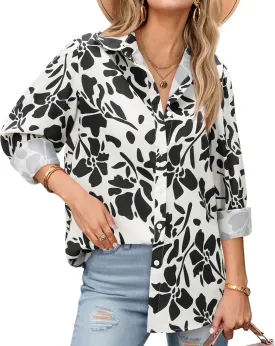 Floral Blouses for Women Dressy Casual Chiffon Button Down Shirts Hawaiian Printed Boho Tops Tunic Trendy 2025