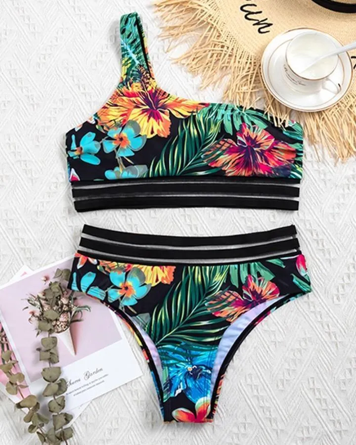 Floral Print Strap Tanks With Panties Bikini Sets