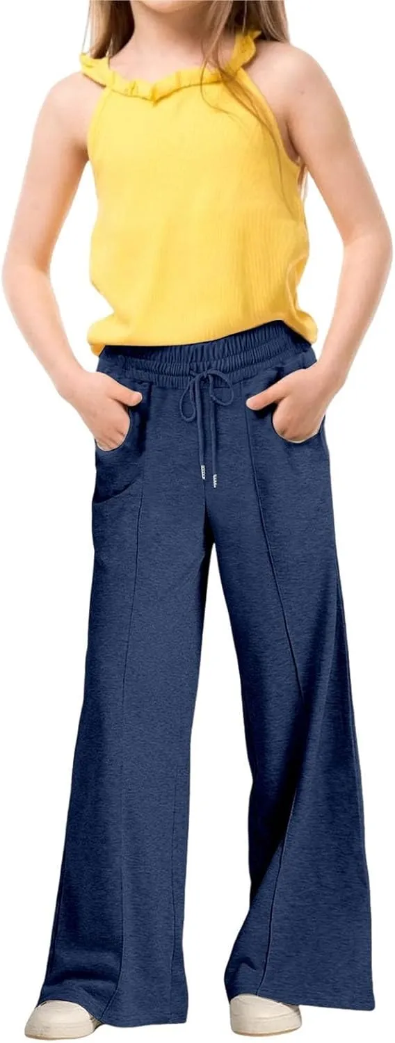 Girls Oversized Wide Leg Sweatpants Kids Baggy Straight Leg Track Pants Casual Plain Pockets Teen Straight Trousers