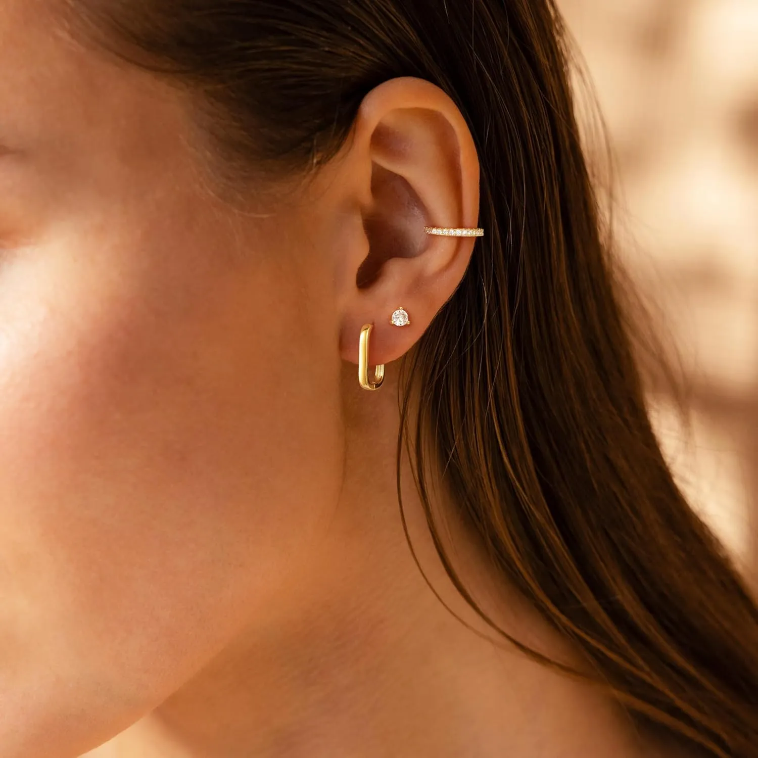 Gold Hoop Earrings for Women, Trendy 14K Gold Stud Earrings Set for Women Dainty Cubic Zirconia Huggie Hoops Small Ear Cuffs Non Piercing Hypoallergenic Earrings Cute Waterproof Gold Jewelry
