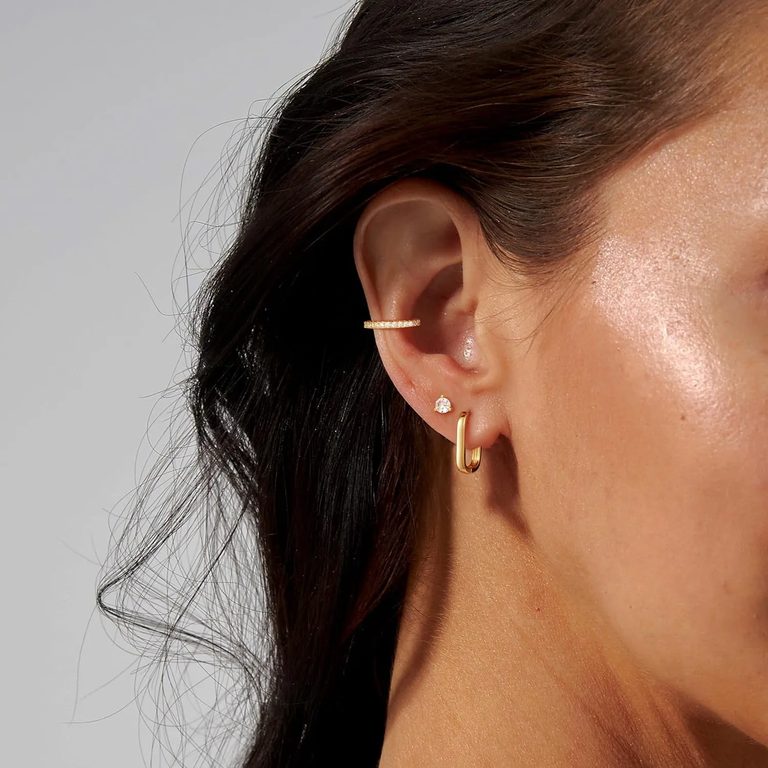 Gold Hoop Earrings for Women, Trendy 14K Gold Stud Earrings Set for Women Dainty Cubic Zirconia Huggie Hoops Small Ear Cuffs Non Piercing Hypoallergenic Earrings Cute Waterproof Gold Jewelry