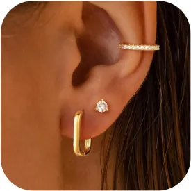 Gold Hoop Earrings for Women, Trendy 14K Gold Stud Earrings Set for Women Dainty Cubic Zirconia Huggie Hoops Small Ear Cuffs Non Piercing Hypoallergenic Earrings Cute Waterproof Gold Jewelry