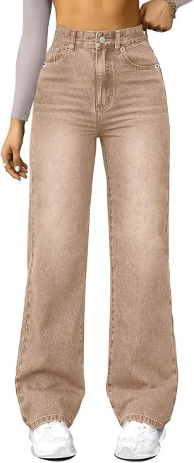 High Waisted Jeans for Women Straight Leg Denim Pants Wide Leg Jeans High Rise Baggy Pants with Pocket Streetwear