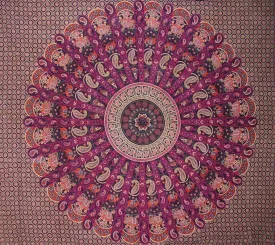 Indian Mandala Print Tapestry Cotton Bedspread 92" x 82" Full Eggplant