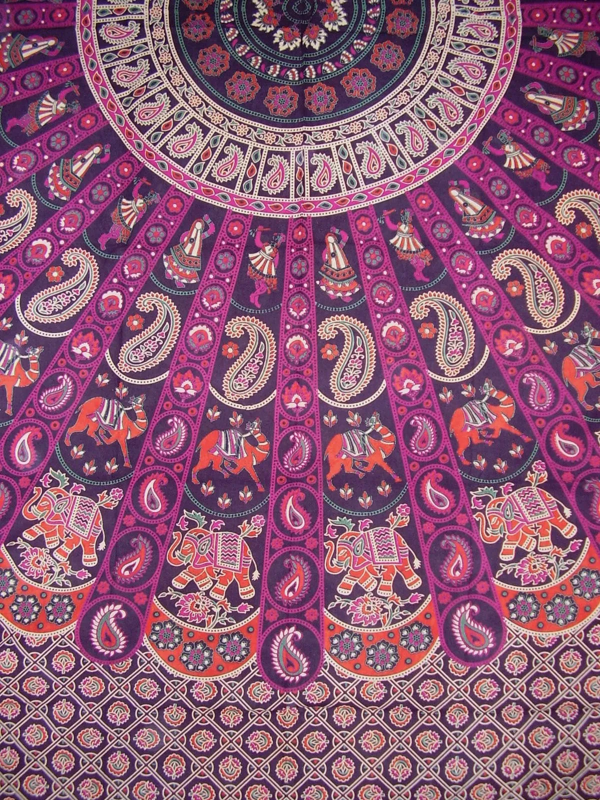 Indian Mandala Print Tapestry Cotton Bedspread 92" x 82" Full Eggplant