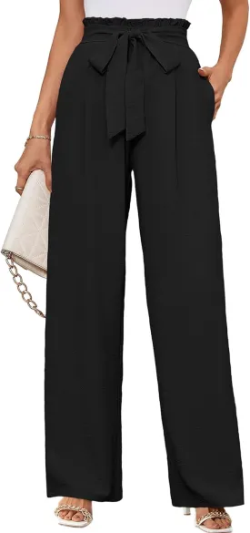 KORSIS Women's Pants Wide Leg Lounge High Waisted Causal Flowy Work Elastic Trousers with Pockets