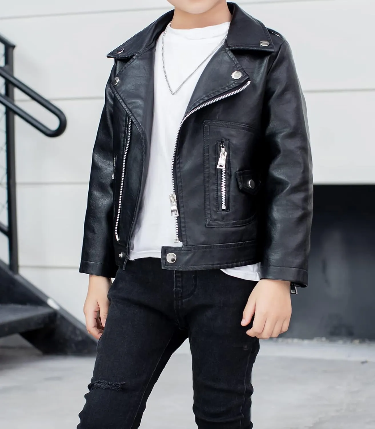 LOKTARC Boys Girls Faux Leather Jacket for Kids Motorcycle Biker Leather Jackets