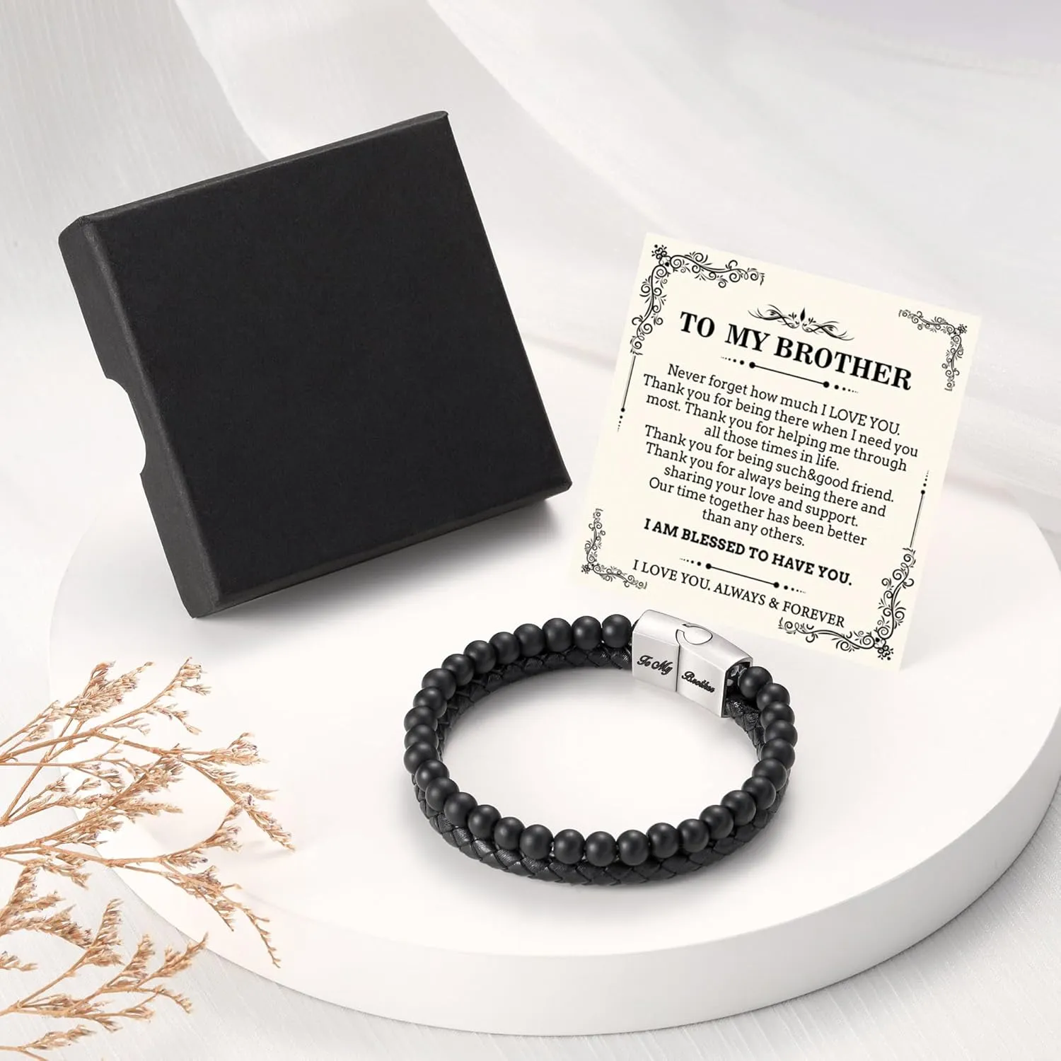 LUXEJEW Fathers Day Gifts for Men - Beaded Leather Bracelets for Men Dad Husband Son Grandpa Boyfriend Brother Uncle 6mm Matte Agate Stone Stainless Steel Magnetic Clasp