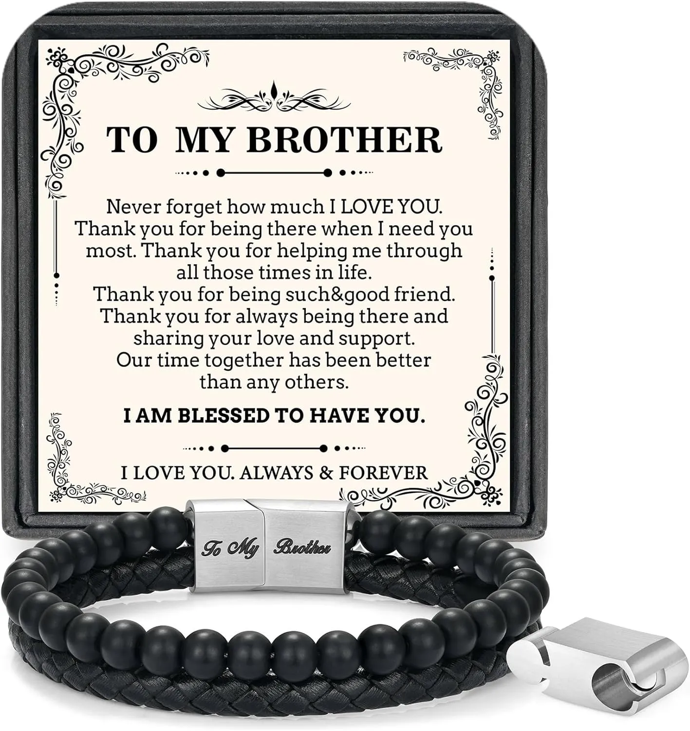 LUXEJEW Fathers Day Gifts for Men - Beaded Leather Bracelets for Men Dad Husband Son Grandpa Boyfriend Brother Uncle 6mm Matte Agate Stone Stainless Steel Magnetic Clasp