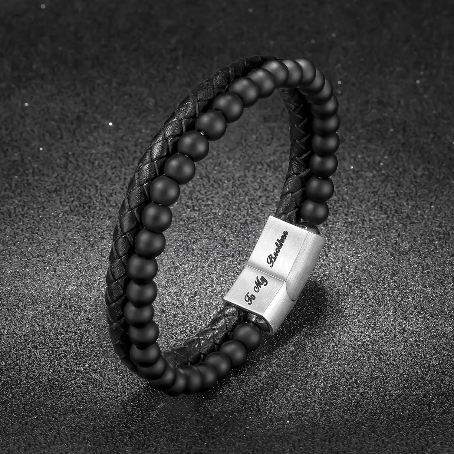 LUXEJEW Fathers Day Gifts for Men - Beaded Leather Bracelets for Men Dad Husband Son Grandpa Boyfriend Brother Uncle 6mm Matte Agate Stone Stainless Steel Magnetic Clasp