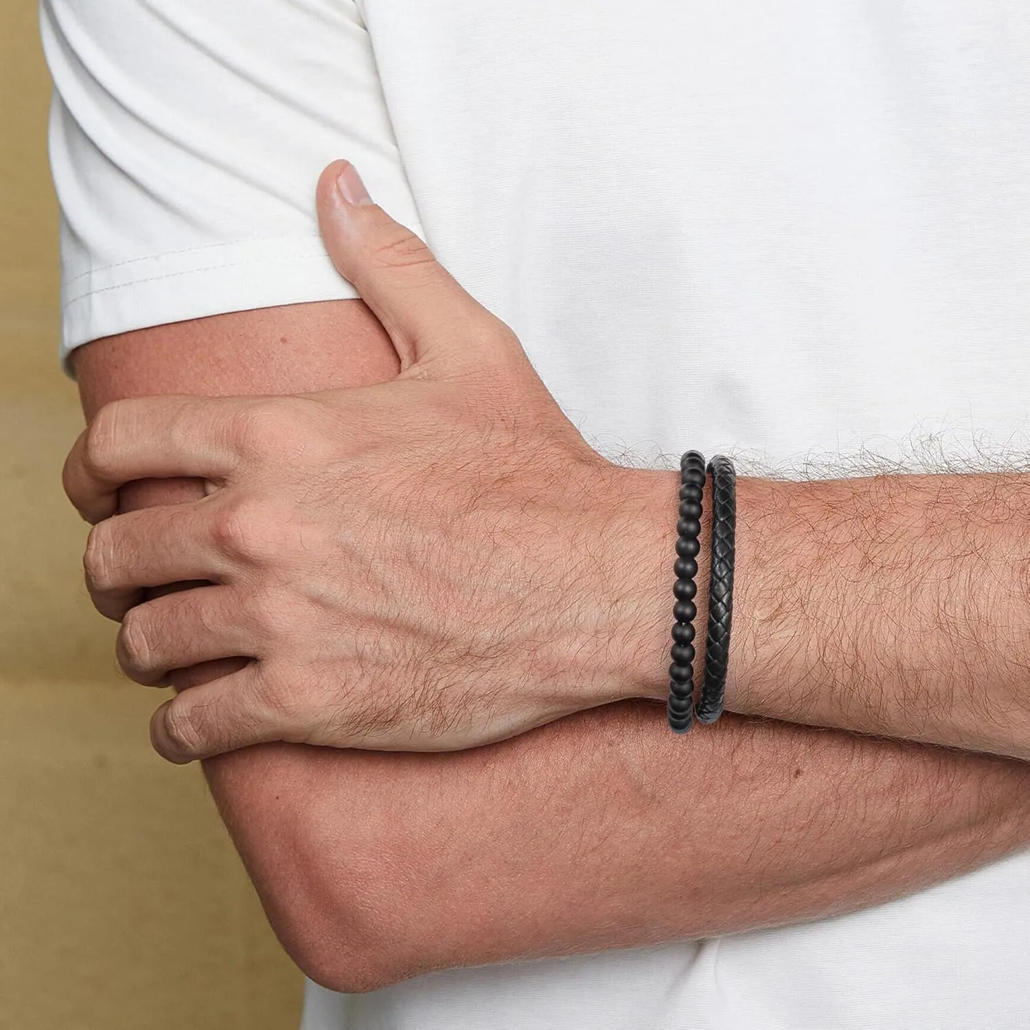 LUXEJEW Fathers Day Gifts for Men - Beaded Leather Bracelets for Men Dad Husband Son Grandpa Boyfriend Brother Uncle 6mm Matte Agate Stone Stainless Steel Magnetic Clasp