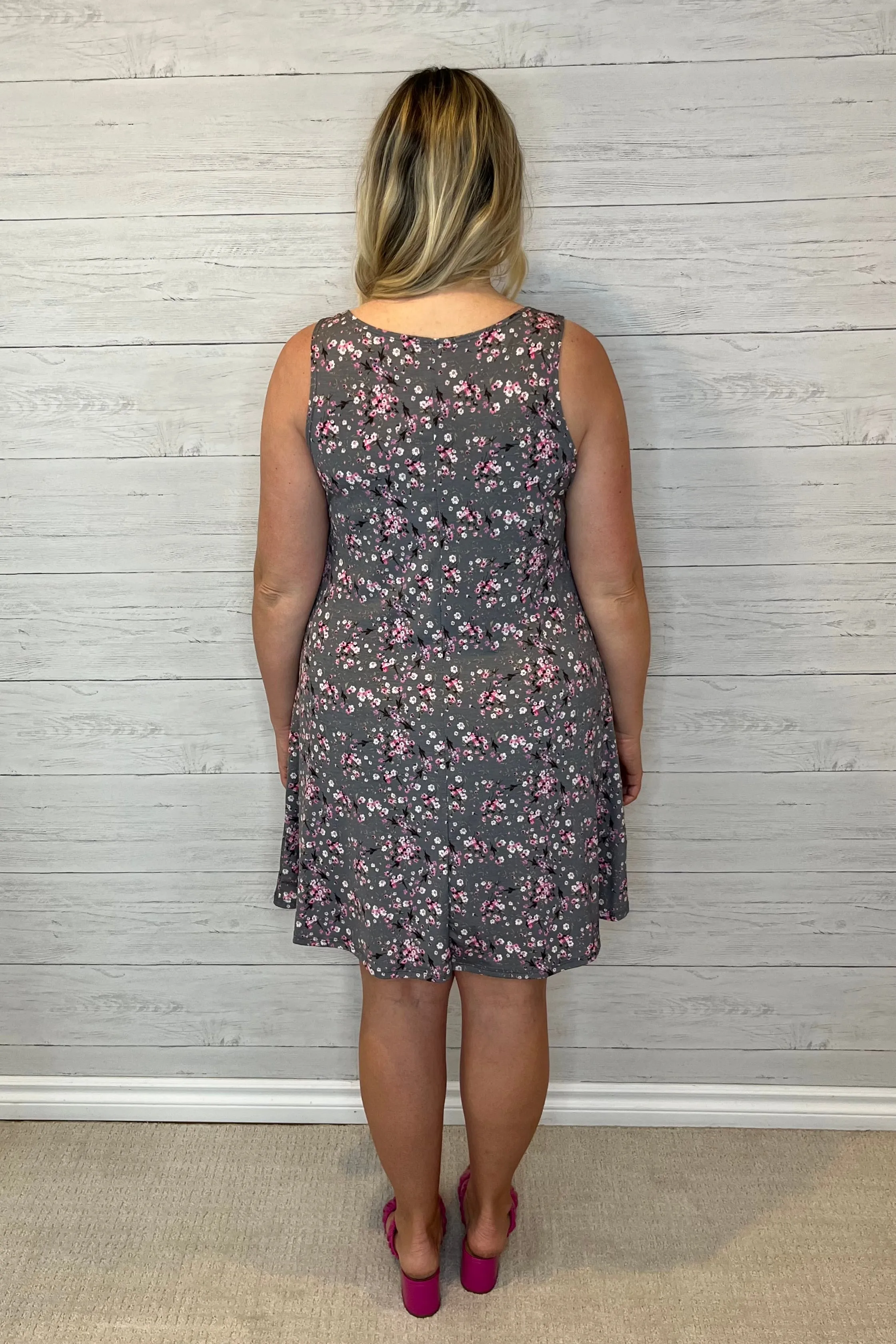 Mallory Ditsy Floral Dress with Pockets - Charcoal
