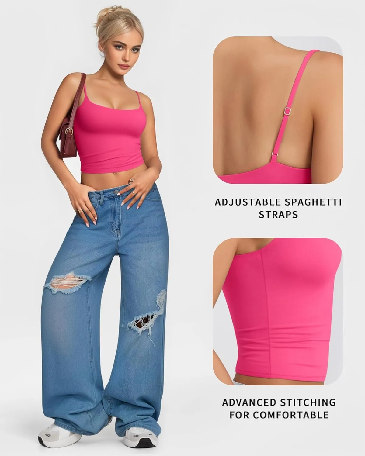 MANGOPOP Womens Camisole Tank Tops Square Neck Spaghetti Strap Cami Double Lined Sleeveless Crop Top Sexy Shirts