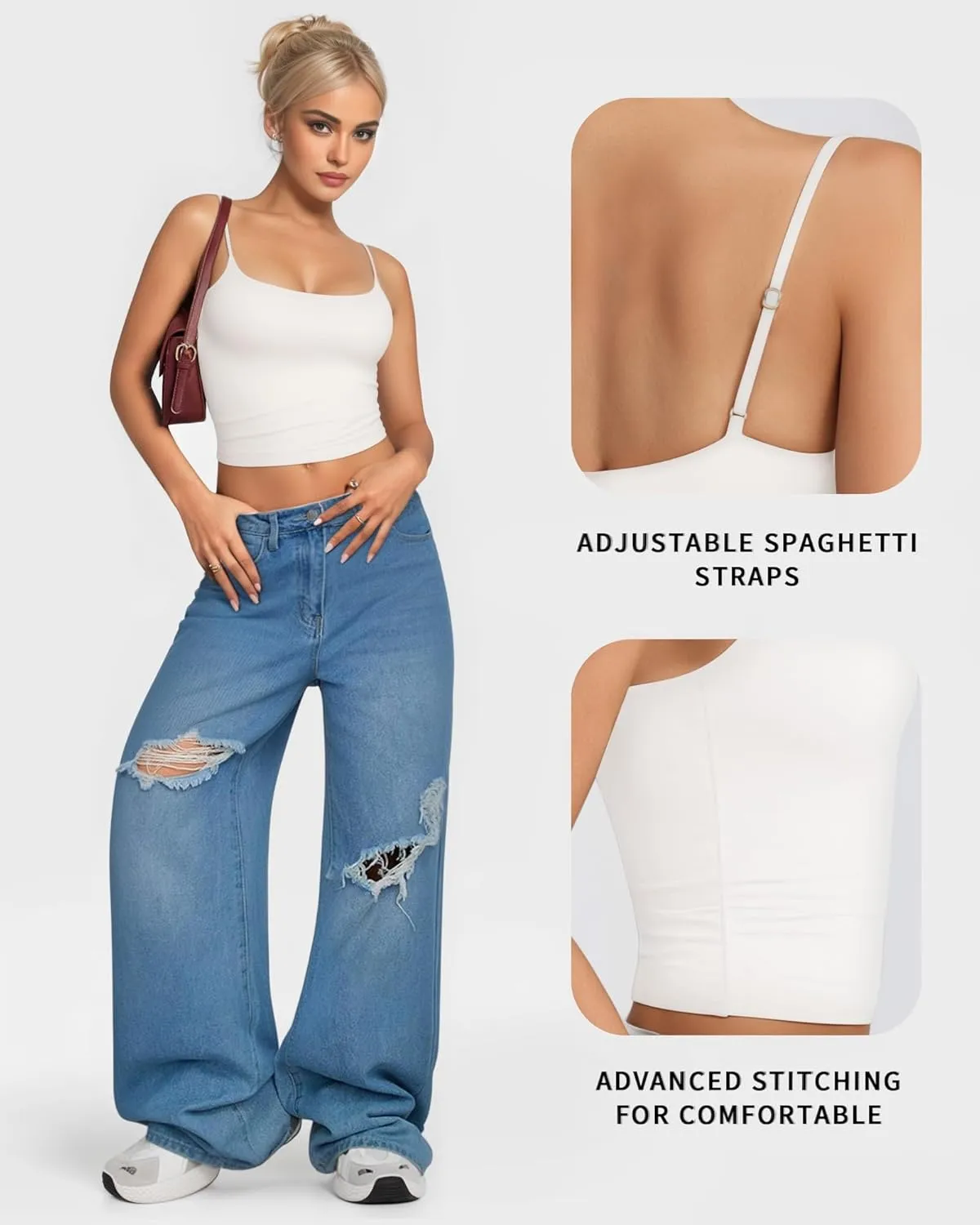 MANGOPOP Womens Camisole Tank Tops Square Neck Spaghetti Strap Cami Double Lined Sleeveless Crop Top Sexy Shirts