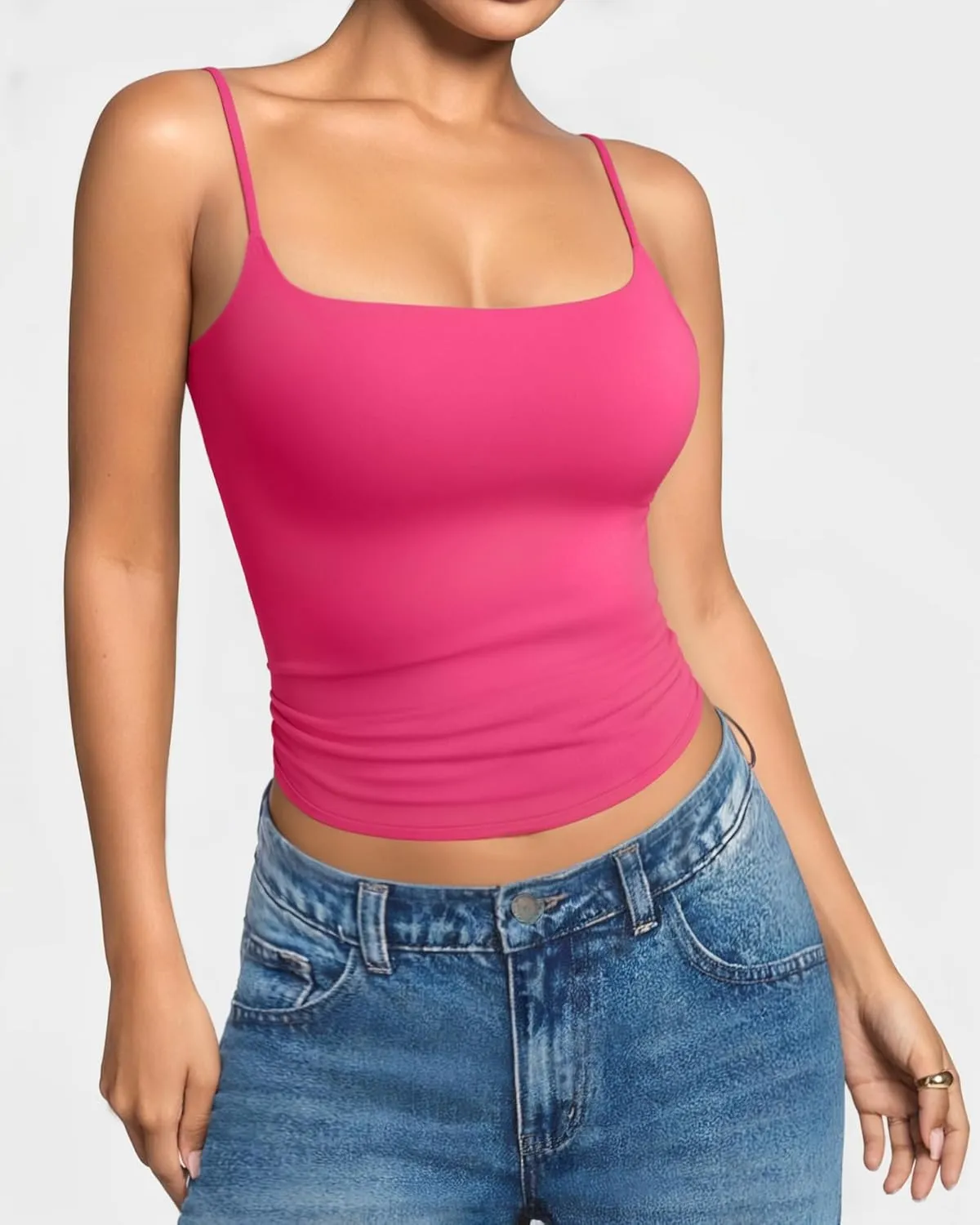 MANGOPOP Womens Camisole Tank Tops Square Neck Spaghetti Strap Cami Double Lined Sleeveless Crop Top Sexy Shirts