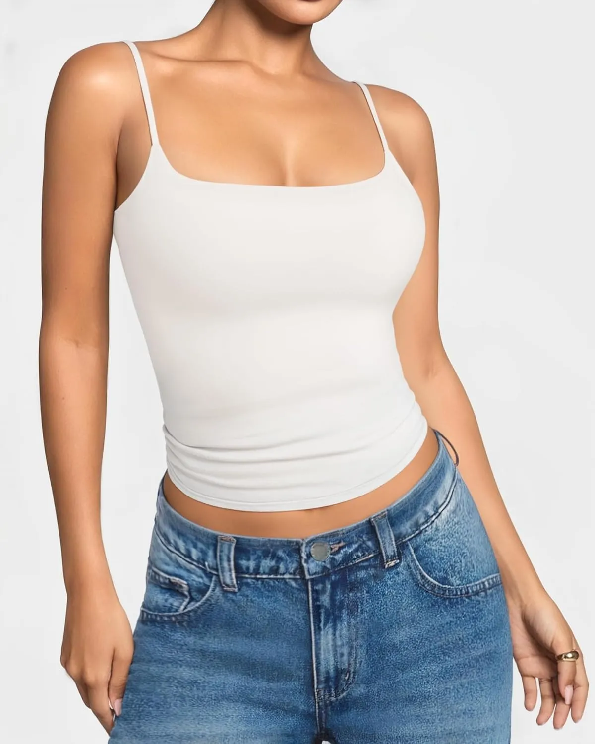 MANGOPOP Womens Camisole Tank Tops Square Neck Spaghetti Strap Cami Double Lined Sleeveless Crop Top Sexy Shirts