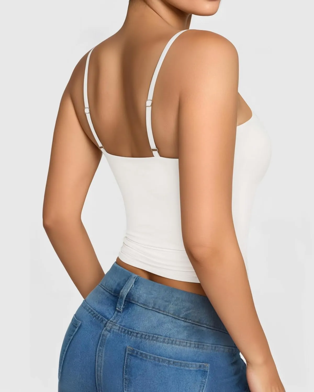 MANGOPOP Womens Camisole Tank Tops Square Neck Spaghetti Strap Cami Double Lined Sleeveless Crop Top Sexy Shirts