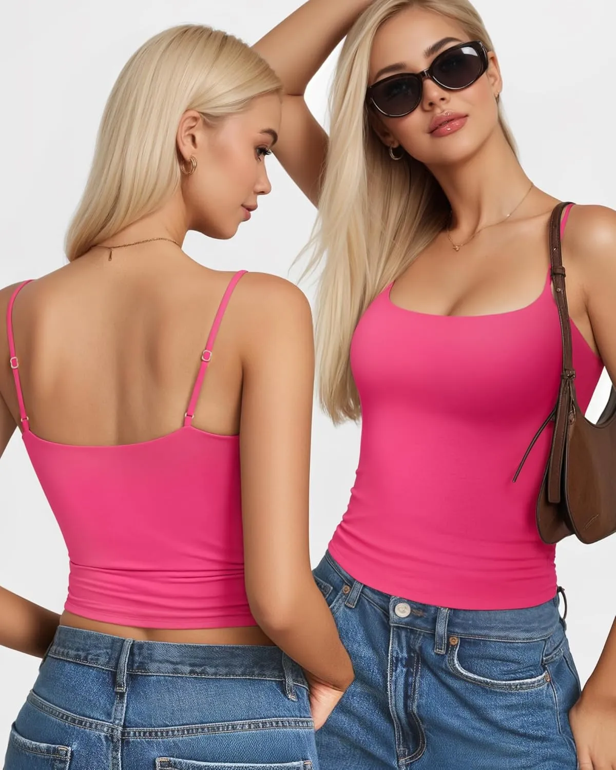 MANGOPOP Womens Camisole Tank Tops Square Neck Spaghetti Strap Cami Double Lined Sleeveless Crop Top Sexy Shirts