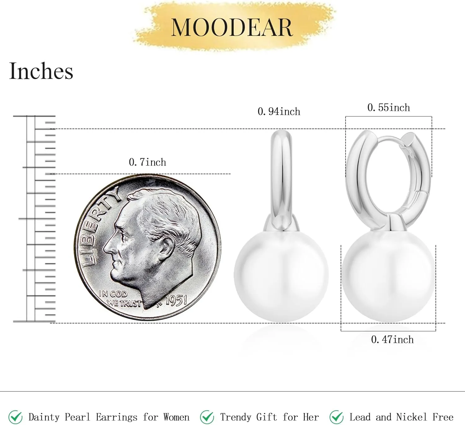MOODEAR Dainty Freshwater Pearl Earrings - Trendy 14k Gold Plated/Silver Small Hoop Dangle Earring for Women Wedding Jewelry