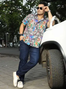 Paisley Floral Print Party Wear Half Shirt Men's Plus Size