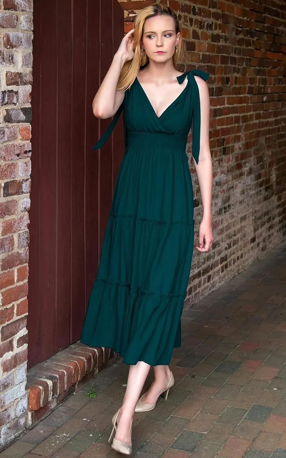 PRETTYGARDEN Women's Cross Neck Summer Sleeveless Tiered Maxi Dress Beach Tie Strap Smocked Long Dresses Pleated Sundress