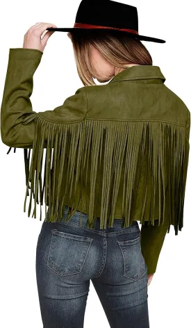 PRETTYGARDEN Women's Faux Suede Leather Jackets Tassel Motorcycle Cropped Coats 2025 Fashion Clothes