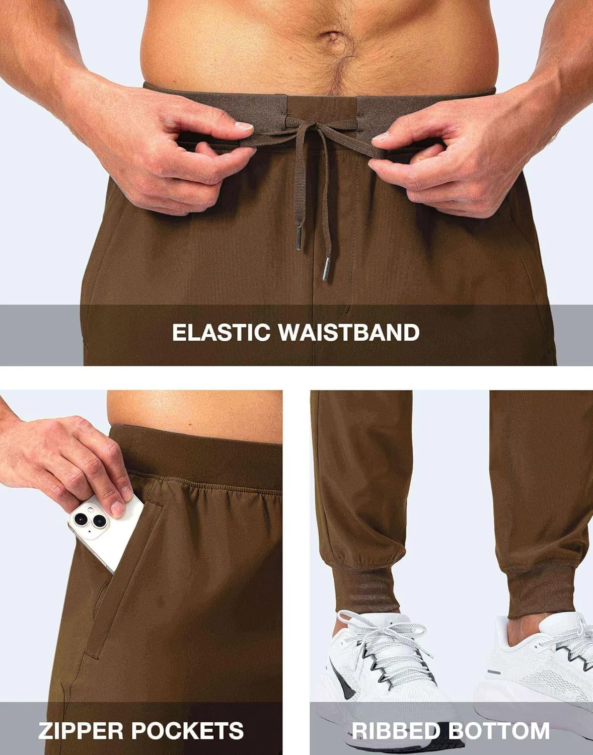 Pudolla Mens Joggers with Zipper Pockets Lightweight Sweatpants Workout Athletic Pants for Gym Running Golf